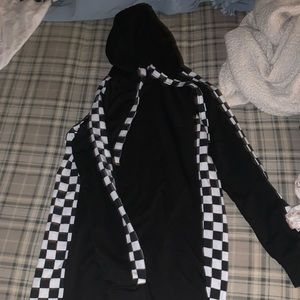 Long sleeve hoodie dress black an checkered never worn